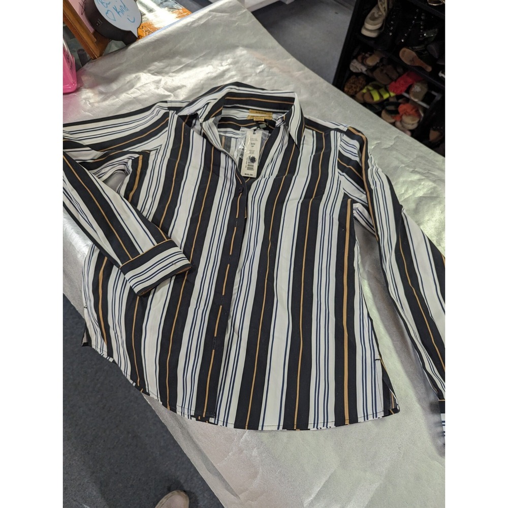 GOLD LABEL non iron Investments womens petites 4P white gold black shirt top NWT